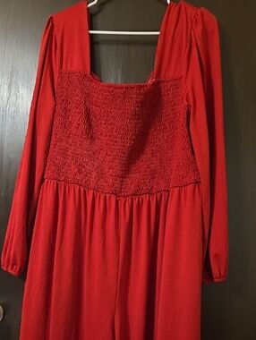 no name brand Red Smocked Long Romper Jumpsuit 2XL